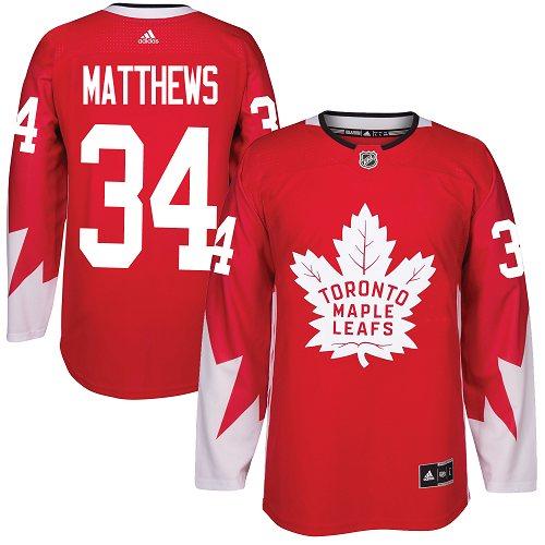 Adidas Maple Leafs #34 Auston Matthews Red Team Canada Authentic Stitched NHL Jersey - Click Image to Close